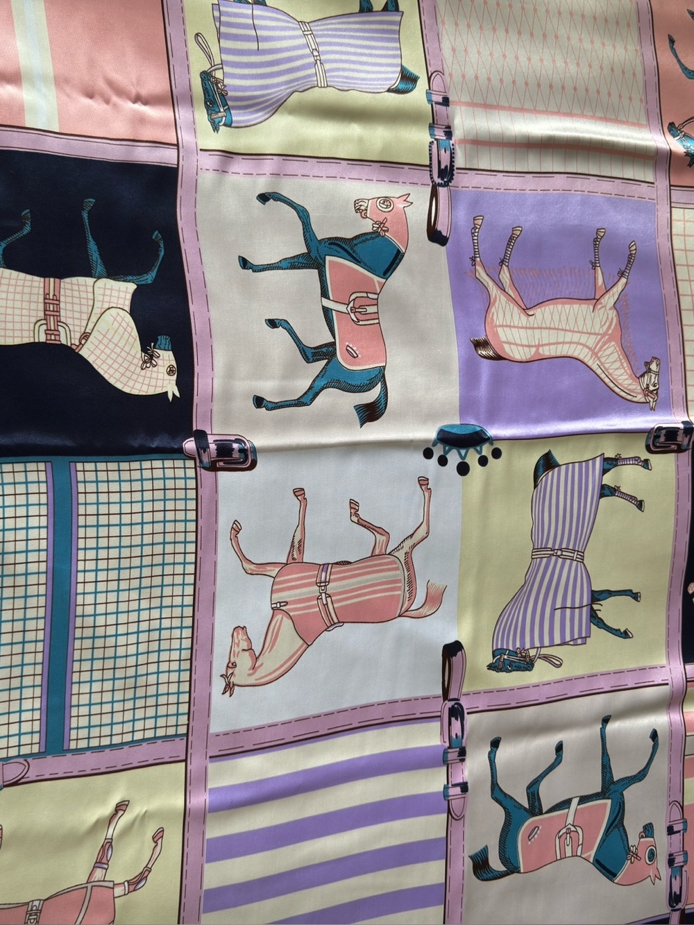 Silky Horse Print Scarf in Pink, Lavender, Cream Sz XL